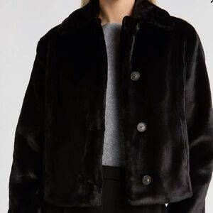 NWT VINCE Black Faux Fur Jacket